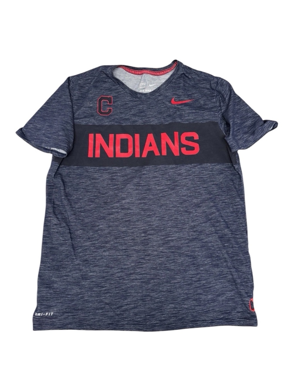 Nike Navy Heather Short Sleeve Tee with Red 'INDIANS' Graphics